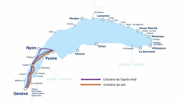 Image 1 - Carte du Lac Léman et itinéraire des deux croisières réalisées durant l’atelier