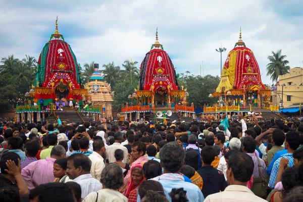 Image 1 - Les trois chars des divinités : la fratrie Jagannath, Balabhadra, Subhadra (Puri, 2015)