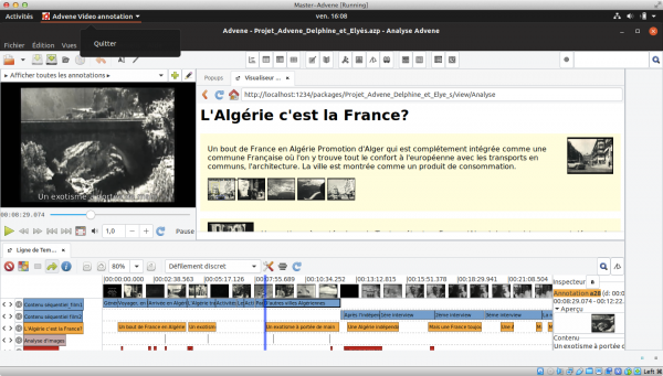 Image 6 - Capture d’écran du logiciel d’annotation vidéo Advene, dans le cadre de son utilisation pour le cours du master FOULE.