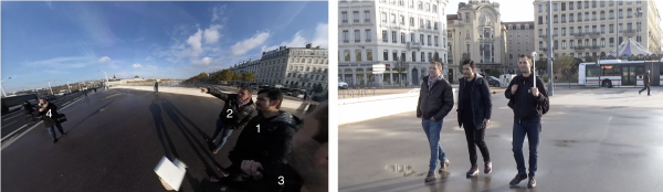 Image 1 - Dispositif de captation avec vue 360° (gauche) et vue externe (droite). Captures d’écran de l’entretien réalisé le 19 novembre 2019 à Lyon